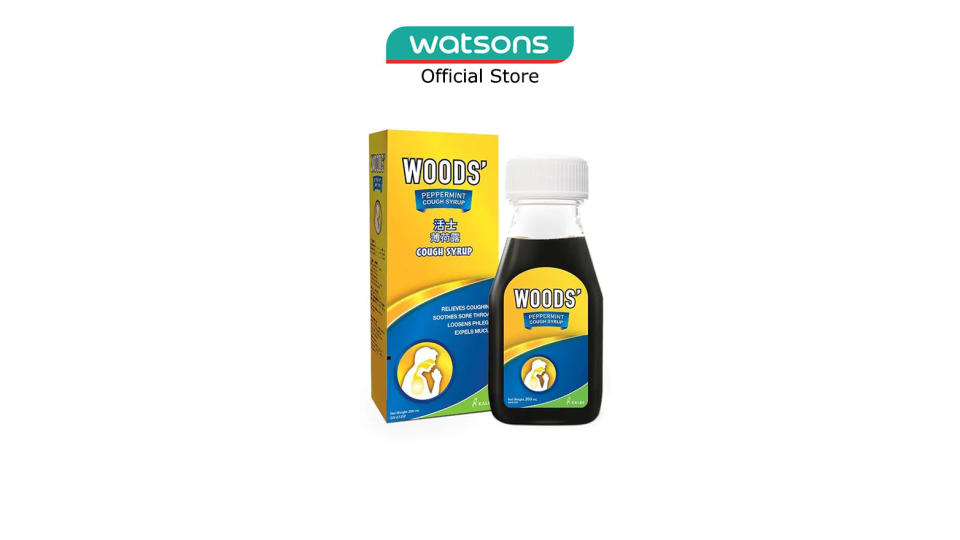 A product image of Woods' Peppermint Cough Syrup Adult 200ml. 