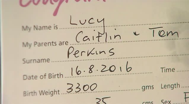 Little Lucy arrived a week early. Source: 7News