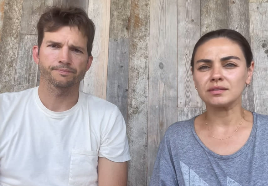 Ashton Kutcher and Mila Kunis posted a message about the character letters they wrote for convicted rapist Danny Masterson. (@apluk via Instagram)