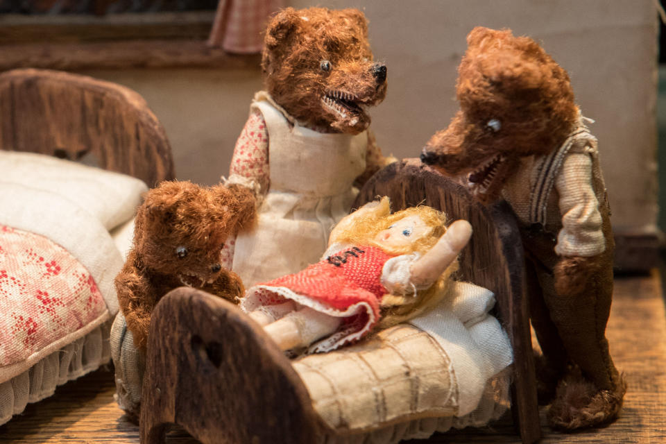 A miniature Goldilocks and the Three Bears set on display at the Miniatura - Dolls' House and Miniatures show at the National Exhibition Centre in Birmingham. (Photo by Aaron Chown/PA Images via Getty Images)