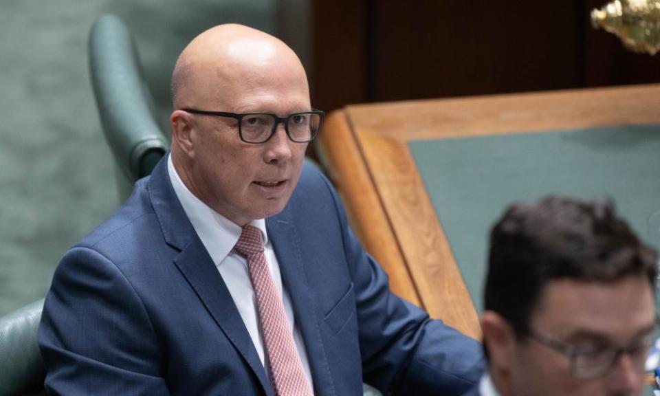 Opposition leader Peter Dutton during question time in the House of Representatives chamber of Parliament House.