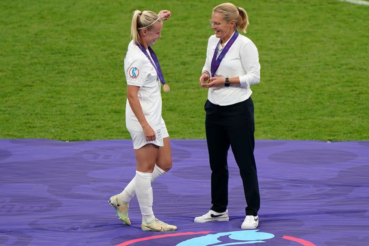 Beth Mead with England head coach Sarina Wiegman (Joe Giddens/PA) (PA Wire)