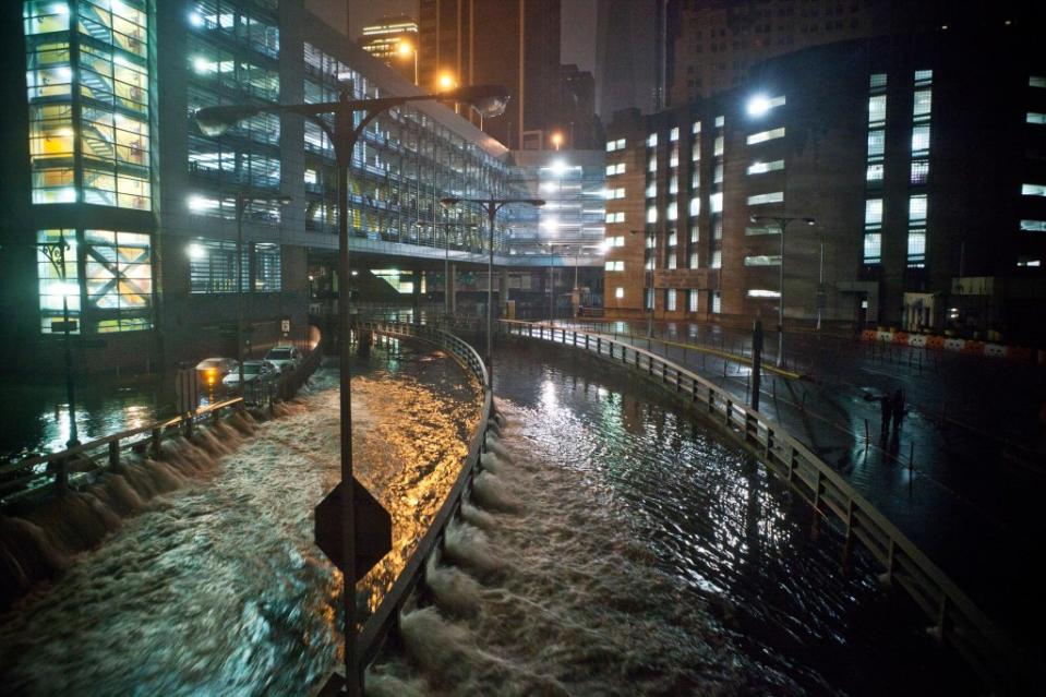 Flooding in the Carey Tunnel in Manhattan during Hurricane Sandy on Oct. 29, 2012. Photo by Andrew Burton/Getty Images