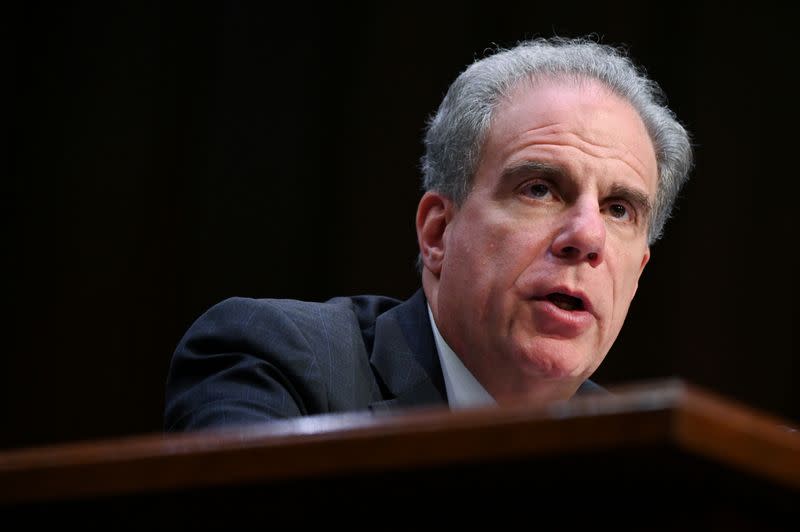 FILE PHOTO: U.S. Justice Department Inspector General Michael Horowitz testifies before a Senate Judiciary Committee hearing on Capitol Hill in Washington