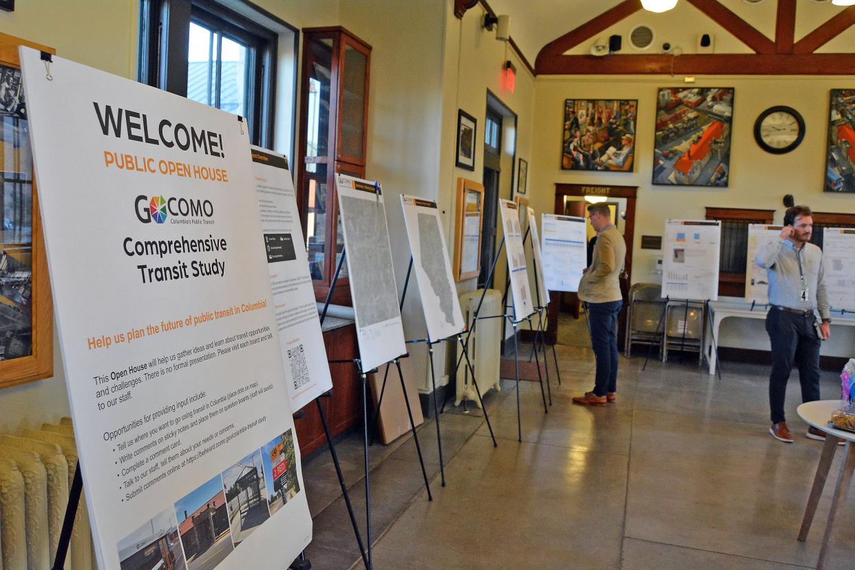 Signs were on display Tuesday at an open house meeting at the Wabash Bus Station centering on the city's comprehensive transit study. Some signs allowed guests to provide feedback to the city's study consultant.