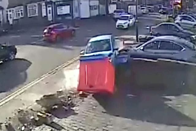 Moment an out of control driver crashed SIX times in a minute - hitting at least three cars and a number of walls.