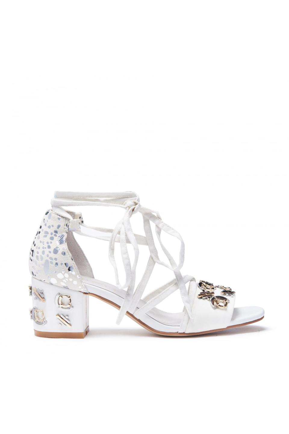 Embellished Lace Up Block Heel