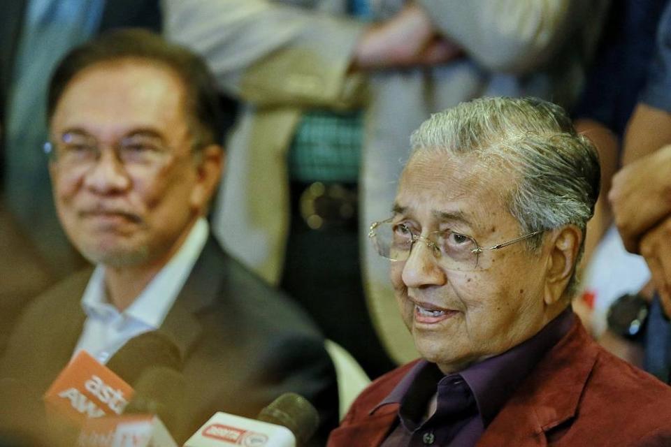 File picture shows Datuk Seri Anwar Ibrahim and Tun Dr Mahathir Mohamad during a press conference after the Pakatan Harapan President Council Meeting at Yayasan Perdana Foundation February 21, 2020. — Picture by Ahmad Zamzahuri