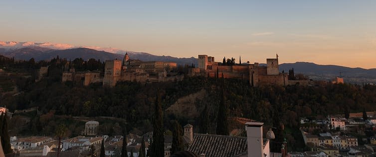 The Alhambra palace at sunset.