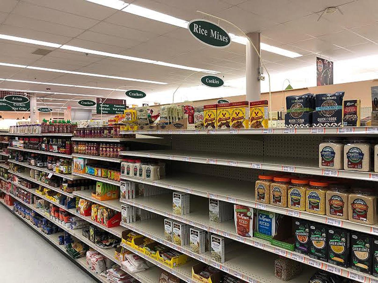 A look at the store shelves inside Oleson's Food Stores in Petoskey in August 2020. According to store manager Scott Schmit, while the supply chain has improved slightly in the past year, there are still items that groceries and other retailers are finding hard to get.
