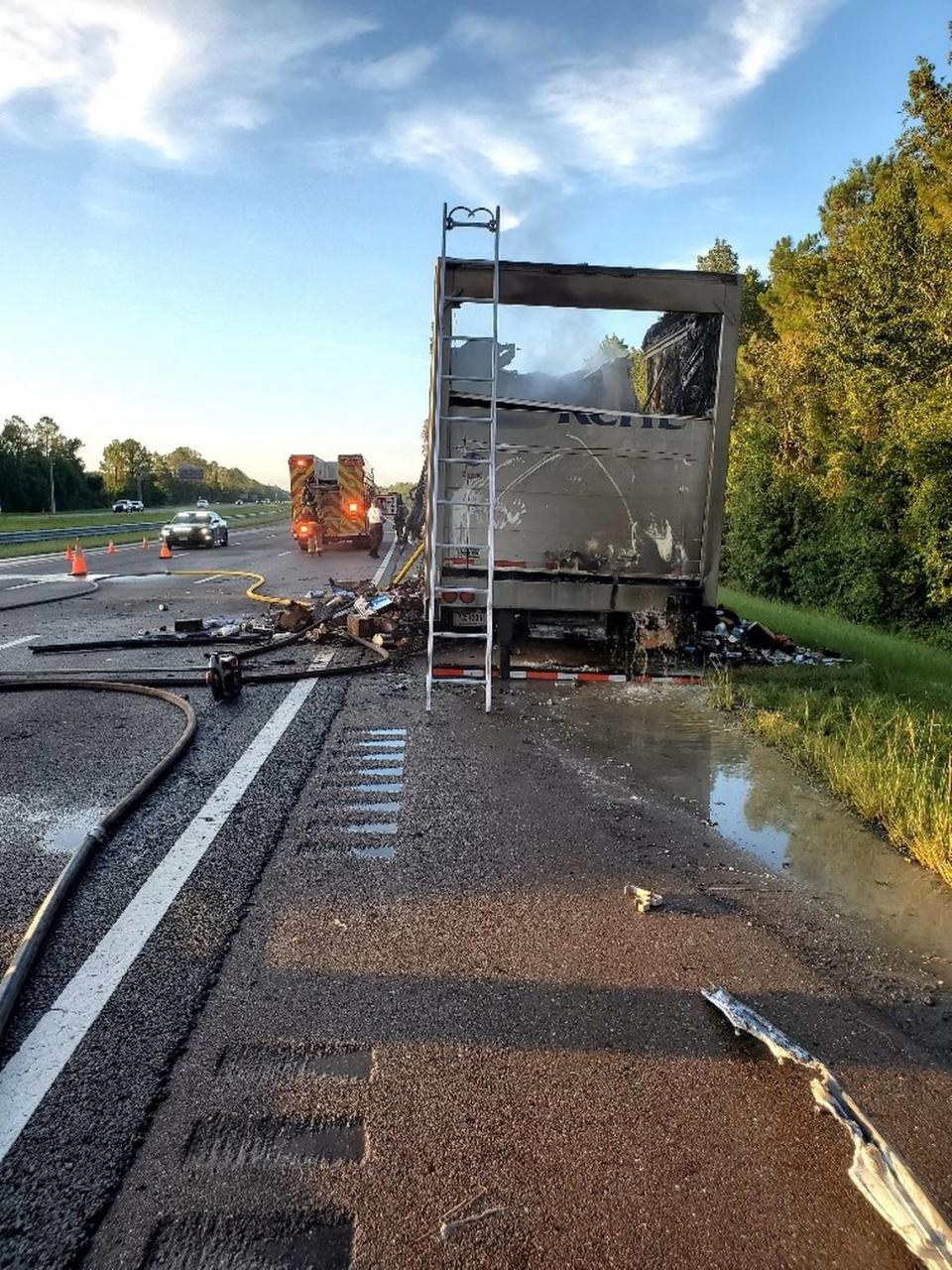 A tractor- trailer caught fire on Interstate 75 in Hillsborough County on Sunday morning.