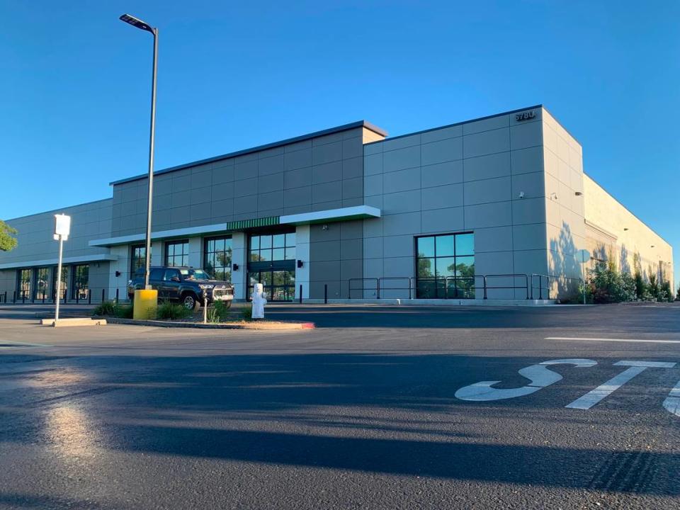 The anticipated Amazon Fresh location at 6780 Stanford Ranch Road in Roseville had windows taped and shelving inside on July 14, 2023.