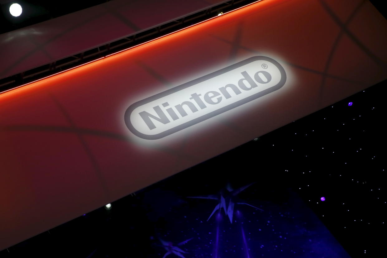 A Nintendo video game logo is seen at the Electronic Entertainment Expo, or E3, in Los Angeles, California, United States, June 17, 2015. Virtual reality gaming, once a distant concept, became the new battleground at this year's E3 industry convention, with developers seeking to win over fans with their immersive headsets and accessories. REUTERS/Lucy Nicholson 