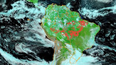 Aerial images of fires in Amazon rainforest with the red dots representing fire hotspots in June 2020: INPE/Brazilian National Institute for Space Research