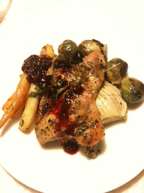 Roasted chicken and root vegetables