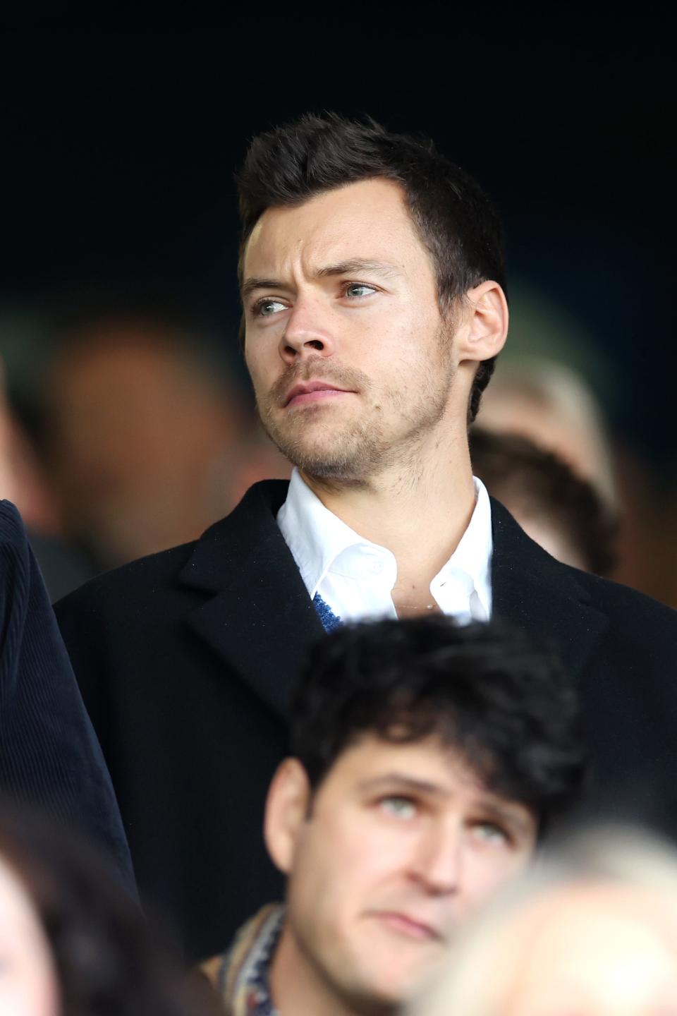 Harry Styles is seen before the Premier League match between Luton Town and Manchester United at Kenilworth Road on Feb. 18, 2024 in Luton, England.