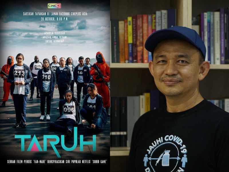 Malaysians were left surprised after seeing the former education minister Maszlee Malik appearing in a trailer for a ‘Squid Game’-inspired short film called 'Taruh'. — Picture courtesy of Facebook/ Cineplus Asia and Arif Zikri