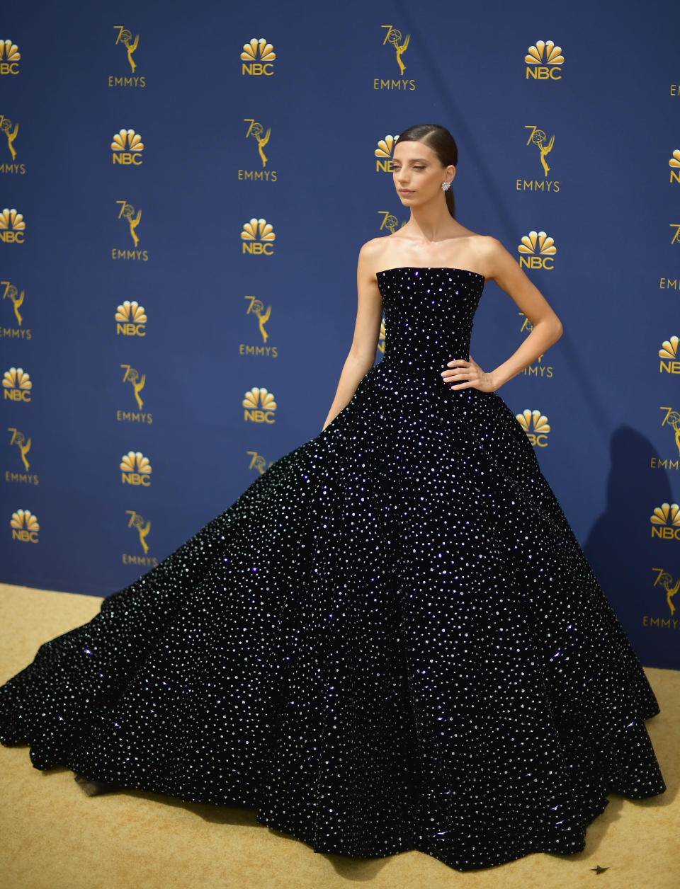 <p>Angela Sarafyan arrives for the 70th Emmy Awards at the Microsoft Theatre on Sept. 17, 2018, in Los Angeles. (Photo by Valerie Macon/AFP) </p>