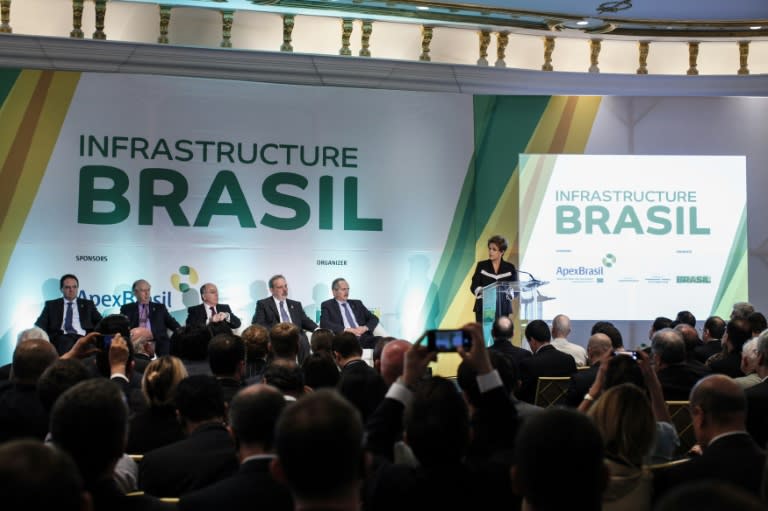 Brazilian President Dilma Rousseff speaks at the "Infrastructure Brasil" Conference in New York on June 29, 2015