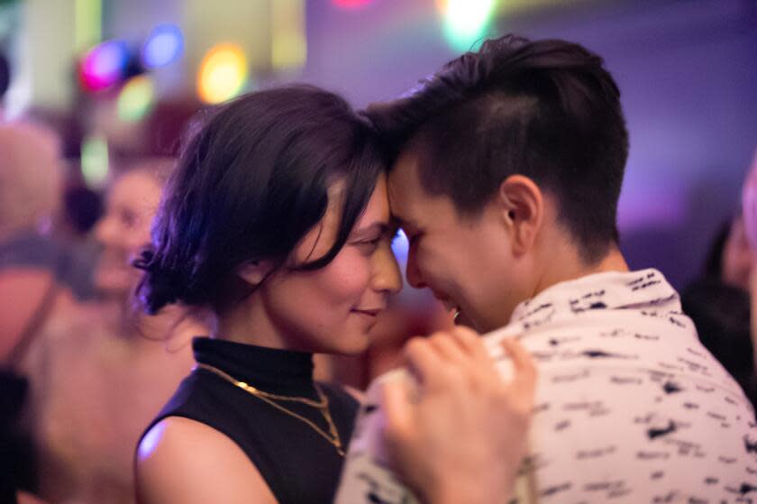 Jennifer Swatek dances with Alexis Hazelwood while dancing during Prom night at Mother Bar on Saturday, June 8, 2024 in San Francisco, Calif.