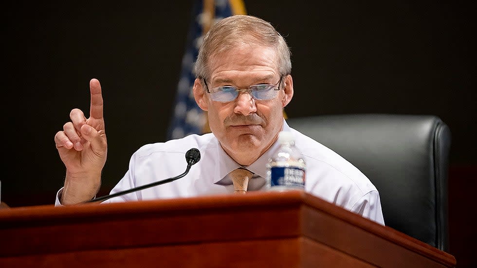 Rep. Jim Jordan (R-Ohio) gives an opening statement during a House Judiciary Committee oversight hearing of the Department of Justice on Thursday, October 21, 2021.