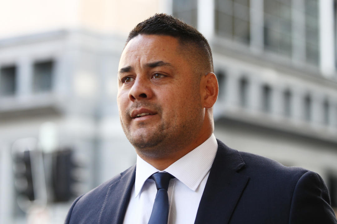 SYDNEY, AUSTRALIA - MARCH 15: Jarryd Hayne enters NSW District Court on March 15, 2023 in Sydney, Australia. The former NRL player is accused of assaulting a 26-year-old woman in Newcastle in 2018. (Photo by Don Arnold/Getty Images)