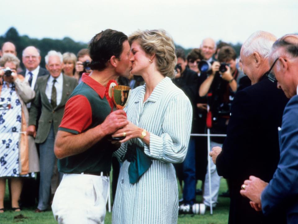 king charles and princess diana kiss at a polo match in 1985