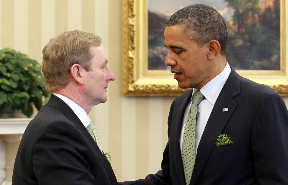President Barack Obama talks with Irish Prime Minister Enda Kenny in the Oval Office of the White House in Washington, Tuesday, March, 20, 2012. (AP Photo/Pablo Martinez Monsivais)