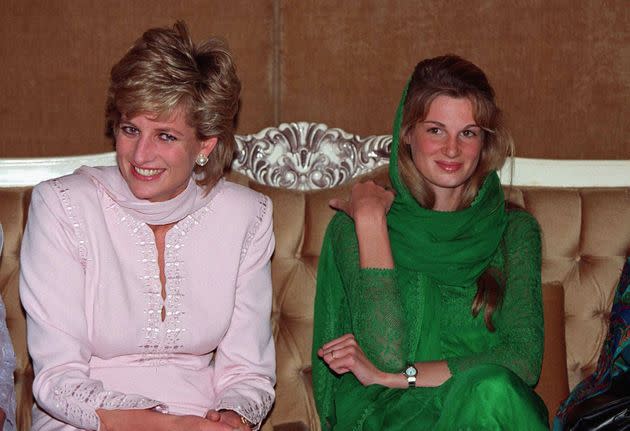 Princess Diana and Jemima Khan in Pakistan together in 1996 (Photo: Anwar Hussein via Getty Images)