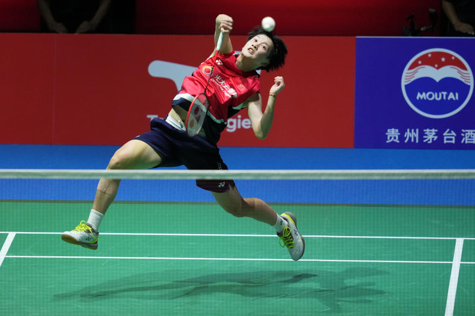 TOKYO, JAPAN - AUGUST 28: Chen Yu Fei of China competes in the Women's Single Final match against Akane Yamaguchi of Japan on day seven of the BWF World Championships at Tokyo Metropolitan Gymnasium on August 28, 2022 in Tokyo, Japan. (Photo by Toru Hanai/Getty Images)