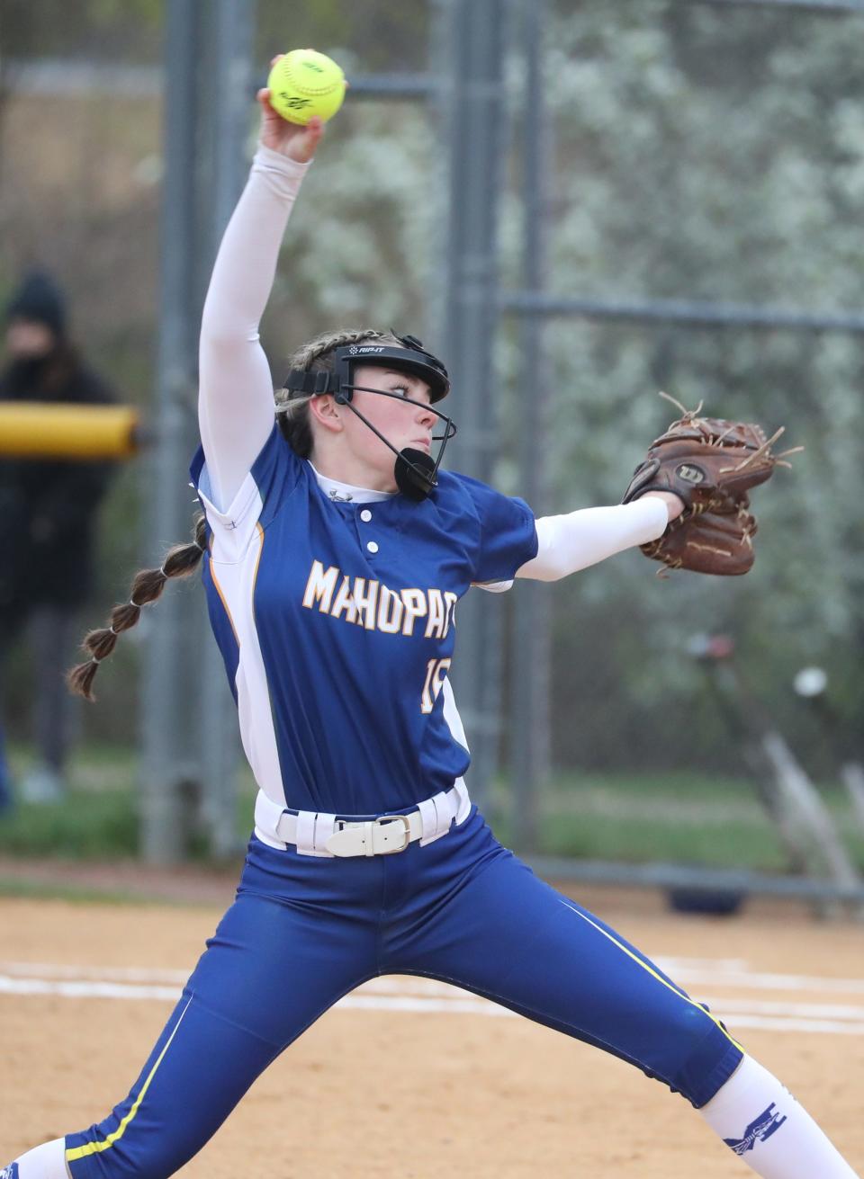 Mahopac's Ava Lichtenberger delivers a pitch during a game at North Rockland April 18, 2022. Mahopac won 5-4.