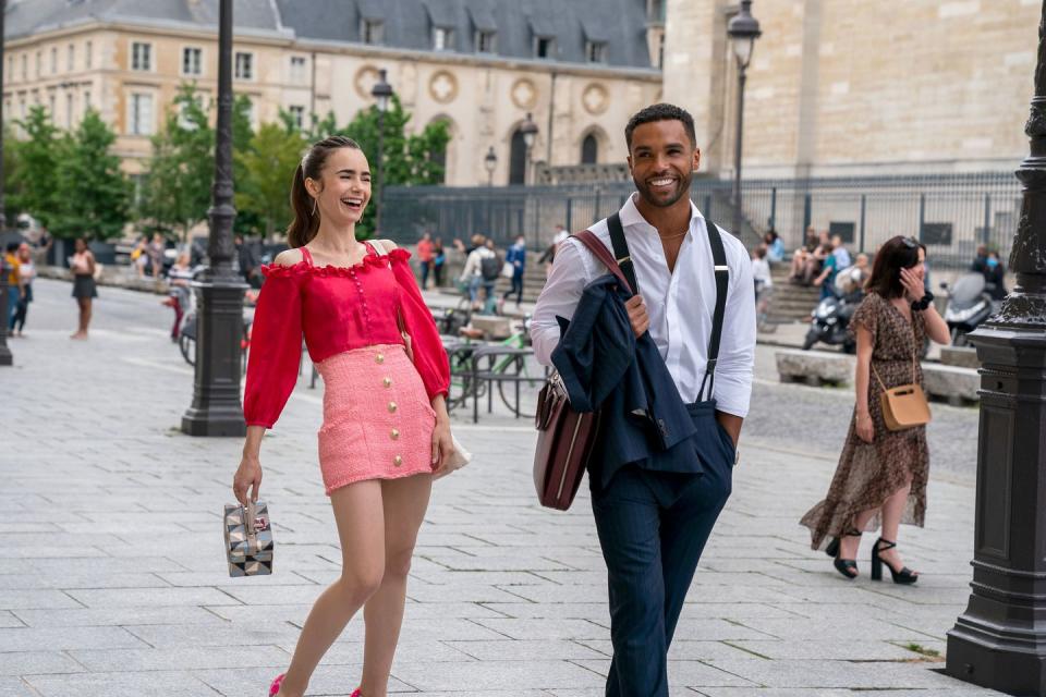 lily collins as emily, lucien laviscount as alfie, emily in paris, season 2