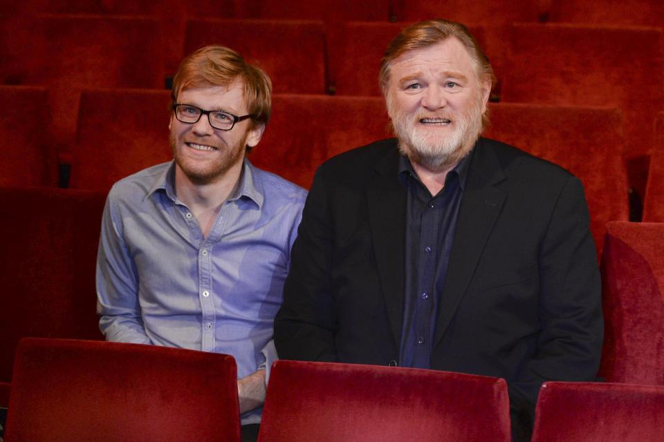Irish actor Brendan Gleeson (right) pictured with his son Domhnall Gleeson (left), as Brendan announces details of an exciting new project, a strictly limited four-week run, 'The Walworth Face' by Enda Walsh, as he will star for the first time with his two sons, Brian Gleeson and Dohnall Gleeson. Wednesday 24 September 2014.