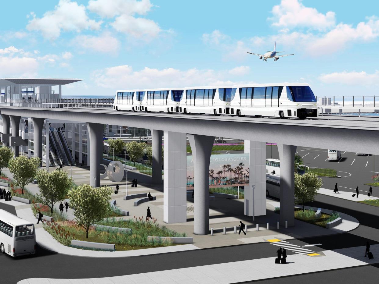 A rendering of LAX's upcoming APM train car system