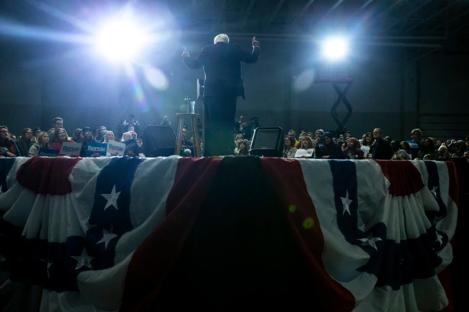 Democratic presidential candidate U.S. Sen. Bernie Sanders, I-Vt., speaks during campaign rally, Saturday, Nov., 9, 2019, at the Coralville Mariott Hotel and Conference Center, in Coralville, Iowa.