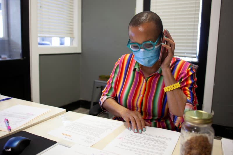 U.S. congressional candidate Joyce Elliot works from her office in Little Rock