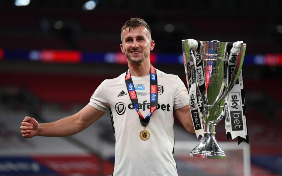 Joe Bryan with the play-off final trophy - Fulham's hero Joe Bryan: 'Scott Parker said to whip it in the near post because the keeper comes ridiculously far off his line' - GETTY IMAGES