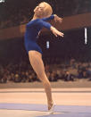 <p>Muriel Grossfeld of the U.S.A. shows off her form in the Women's Individual Standing gymnastics event.</p>