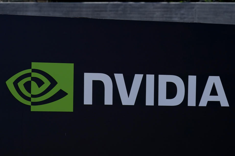 A sign to a Nvidia office building is shown in Santa Clara, Calif., Wednesday, May 31, 2023. (AP Photo/Jeff Chiu)