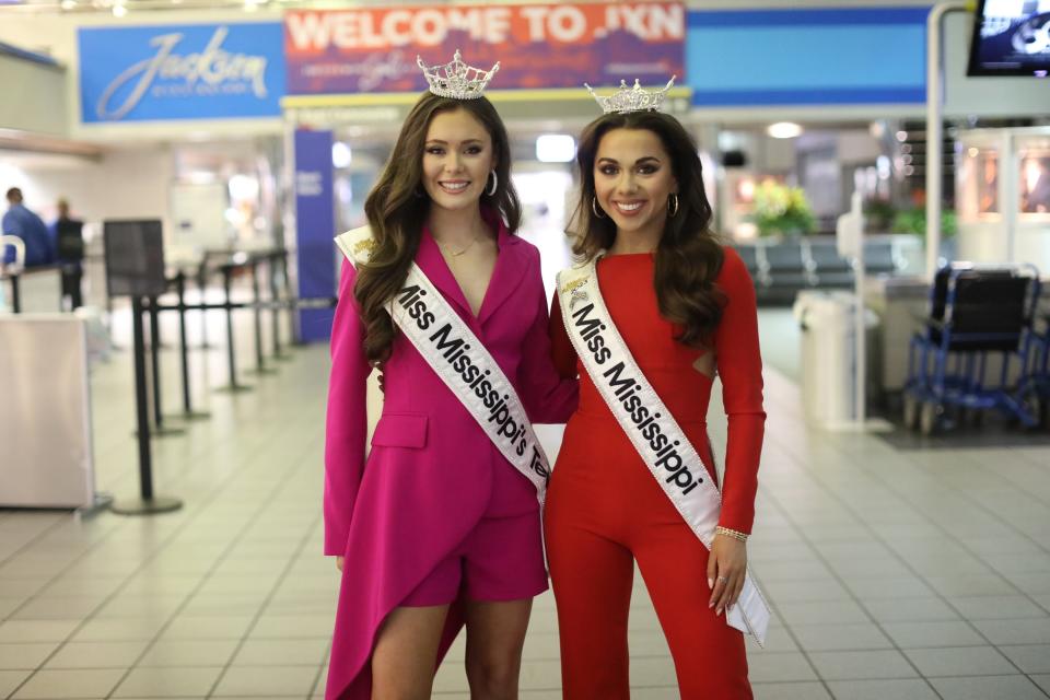 Miss Mississippi Teen Nataleigh Nix (left) and Miss Mississippi Vivian O'Neal (right) at the Jackson-Medgar Wiley Evers International Airport on Saturday, Jan. 6 before boarding a flight to Orlando where they will compete for the titles of Miss America's Teen and Miss America, respectively.