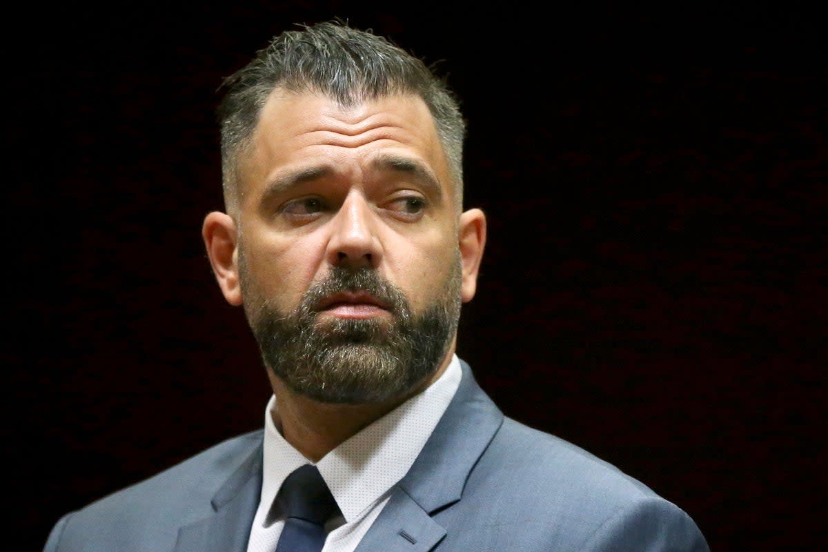 Mark D’Amico listens during his court arraignment in Burlington County Superior Court in Mount Holly  (Philadelphia Media Network)