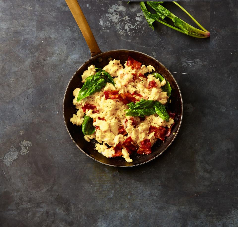10) Gruyere, Bacon, and Spinach Scrambled Eggs