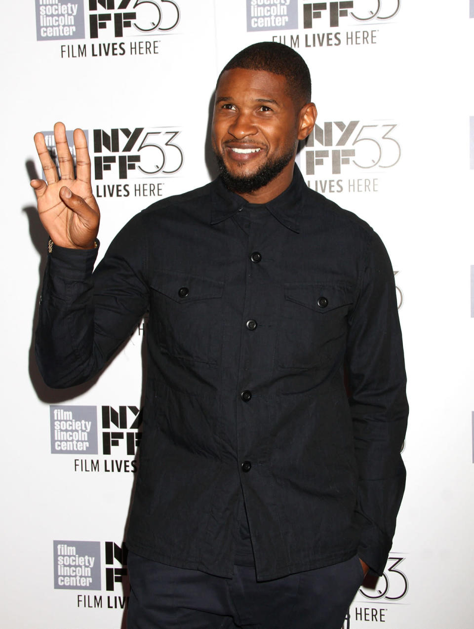 Usher in a denim shirt at the premiere of “The Martian” during the 53rd New York Film Festival at Alice Tully Hall.