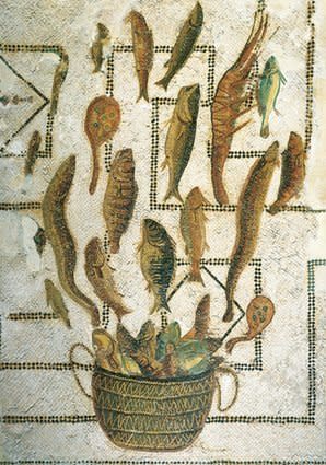 Basket of fish, mosaic. 2nd Century AD, Bardo National Museum.