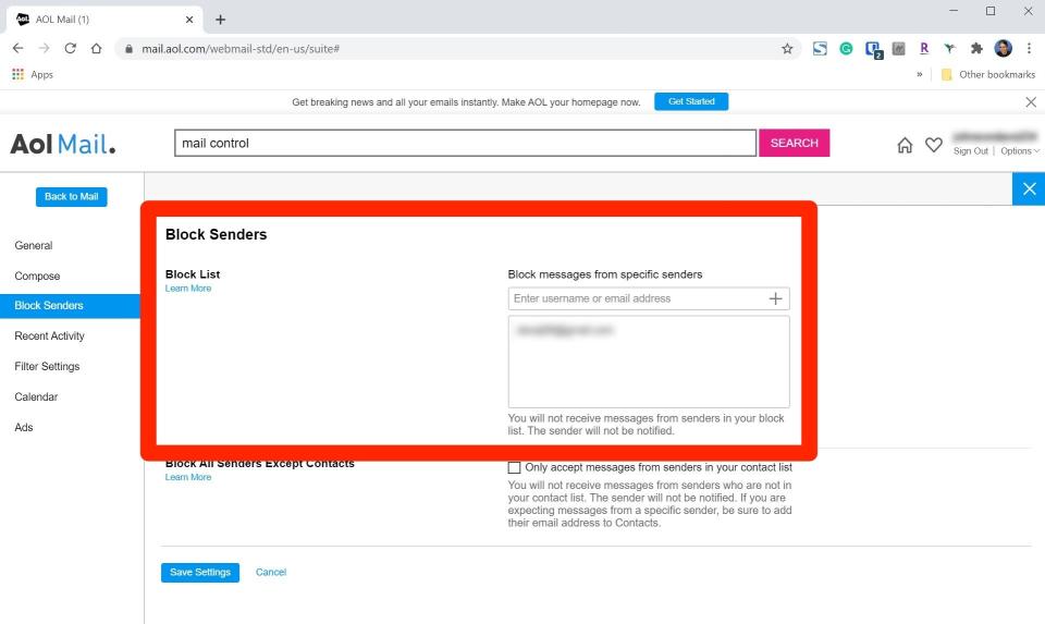 How to block emails on AOL 2