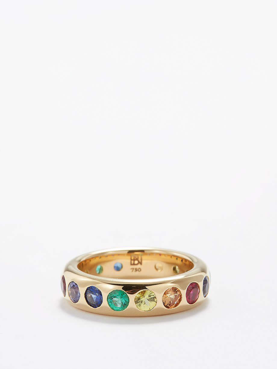 11) Rainbow Emerald, Sapphire & 18kt Gold Ring