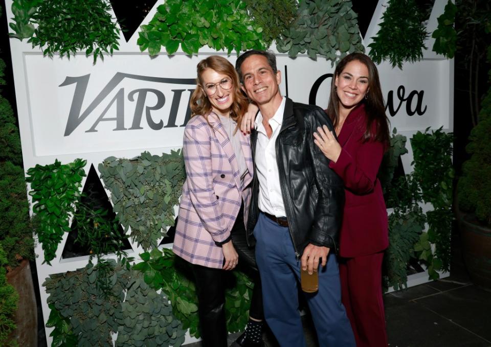 NEW YORK, NEW YORK - OCTOBER 17: (L-R) Lindsey Elfenbein, Jem Aswad and Michelle Fine-Smith  attend Variety x Canva Happy Hour Celebrating New Leaders In Marketing & Advertising at The Ned Nomad on October 17, 2023 in New York City. (Photo by Jason Mendez/Getty Images)