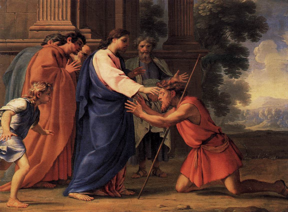 “Christ Healing the Blind Man” by Eustache Le Sueur (1616-1655). Jesus’ touch is powerful, as is our touch of reconciliation to other people.