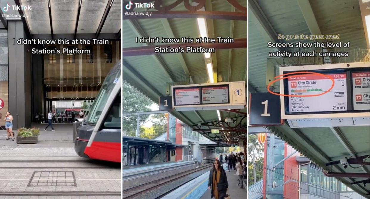 TikTok video shows Sydney train screen detail for avoiding busy carriages