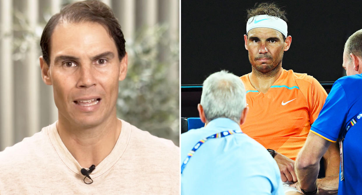 Pictured left is Rafael Nadal addressing his tennis fans on social media.